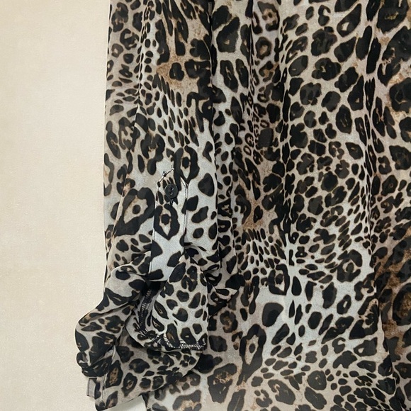 Chico's women's 2 (large) animal print semi sheer button down tie front blouse - Picture 6 of 6
